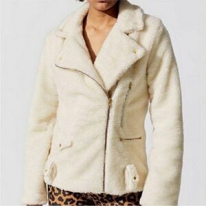 Beach Riot Ivory Cream Neutral Sherpa Teddy Moto Jacket Gold Hardware Size Small